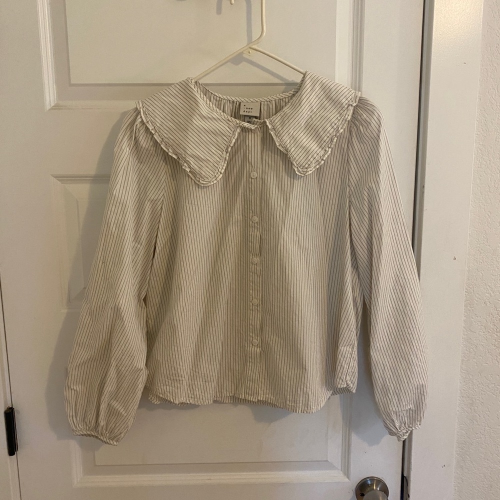 Target A New Day ruffle collar blouse gray and white stripe, M